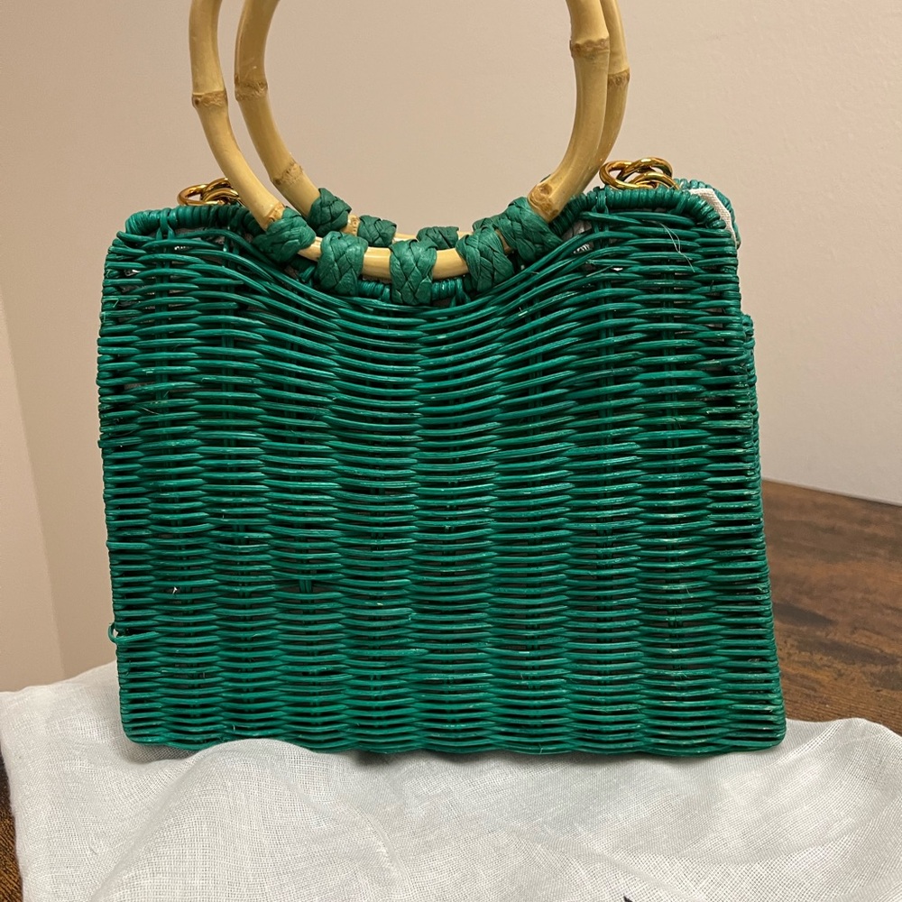 zara green purse gold chain.  9x8